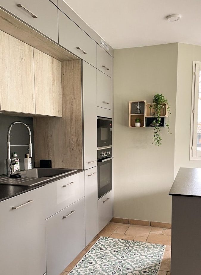 white and black kitchen cabinet